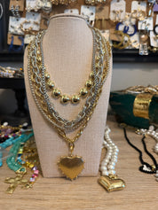 Gold Heart Multi Chain Necklace Stack