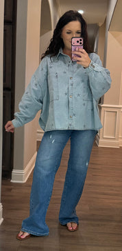 Light Denim Stars Button Down Shacket