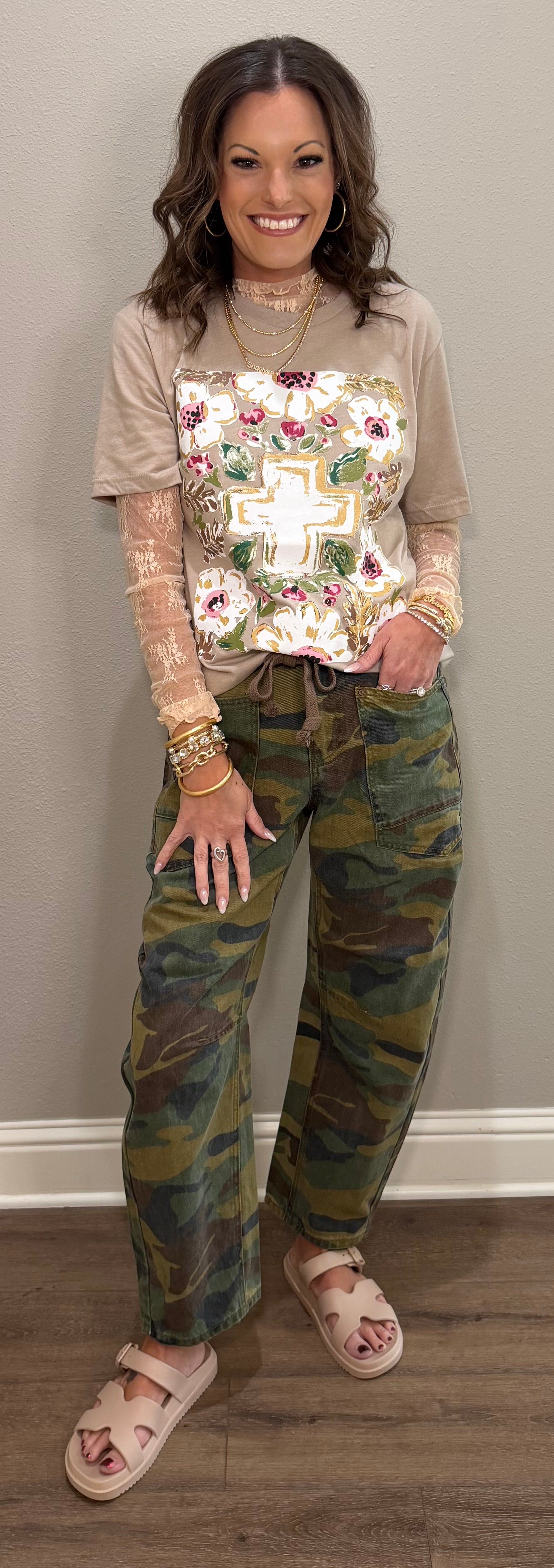 Callie's Gold Floral Cross T-Shirt