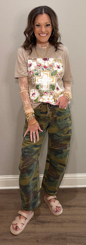 Callie's Gold Floral Cross T-Shirt
