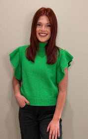 Kelly Green Ruffle Sleeve Sweater Top