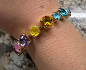 Colorful Rhinestone Linked Bracelet - Alternating Size Stones