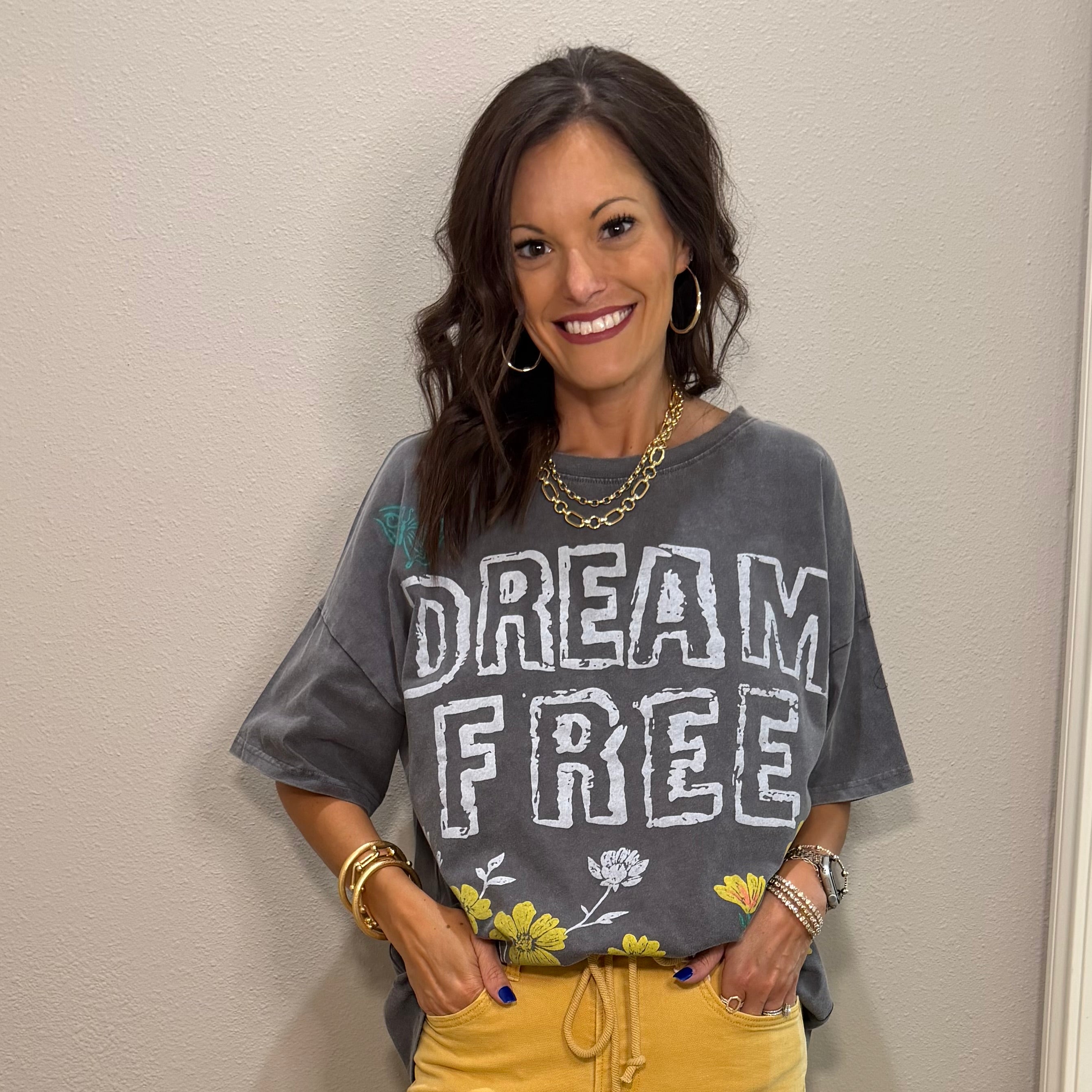 Charcoal Mineral-Wash Dream Free Graphic Top