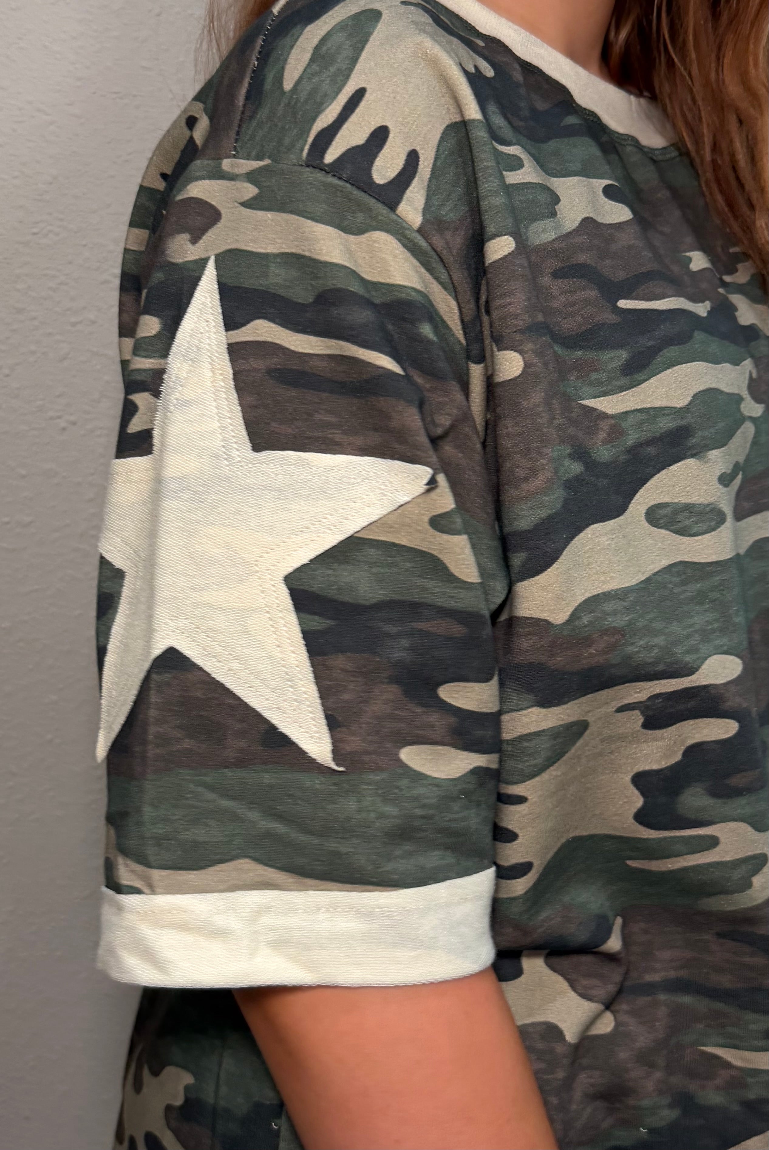 Vintage Camo Cotton Tee w/ Star Accents