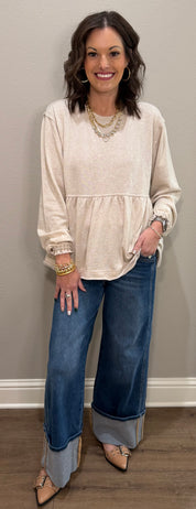 Oatmeal Washed Terry Babydoll Top