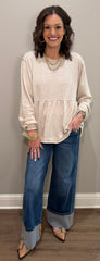 Oatmeal Washed Terry Babydoll Top