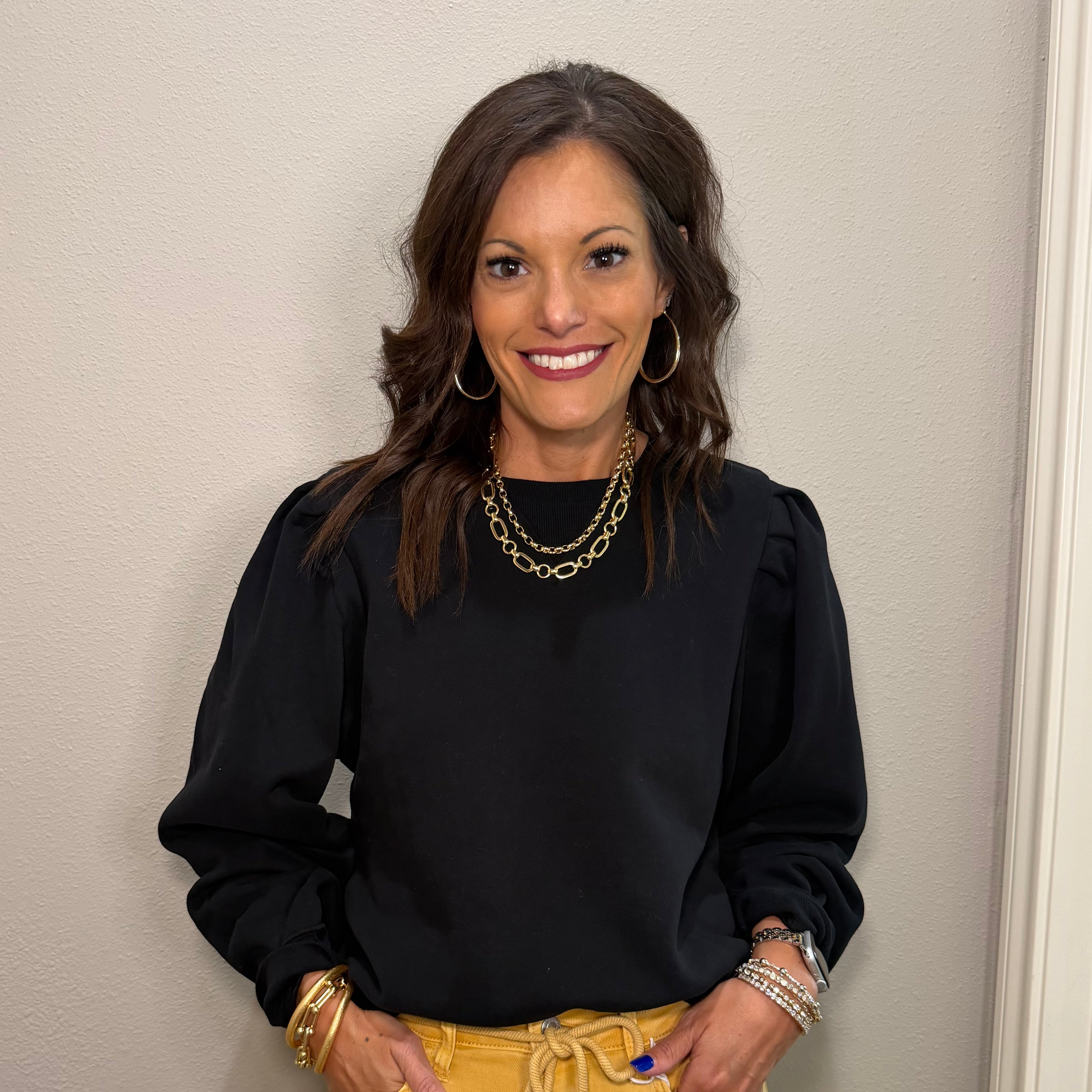 Black Ruffle Puff Sleeve Sweatshirt