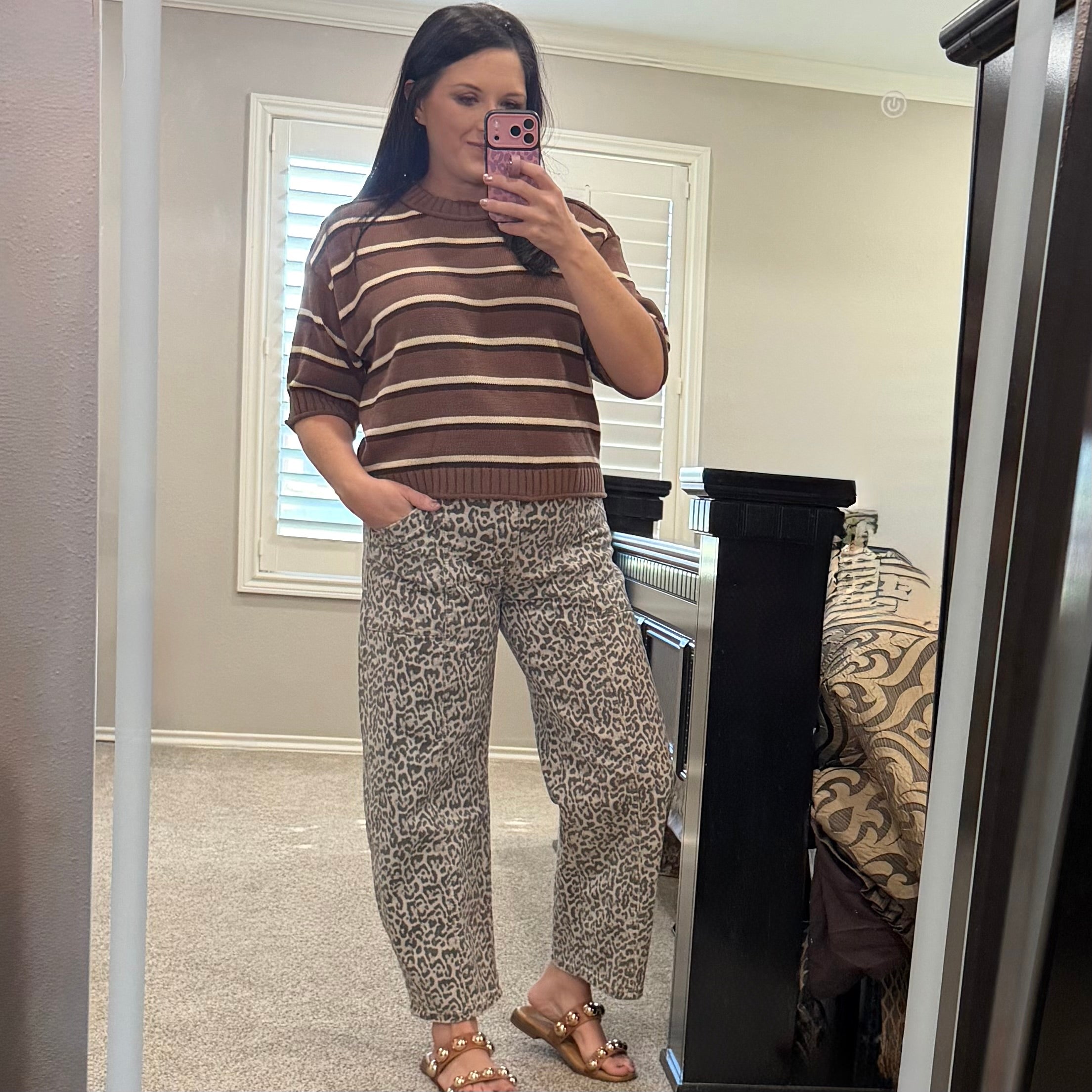 Brown Stripe Knit Top