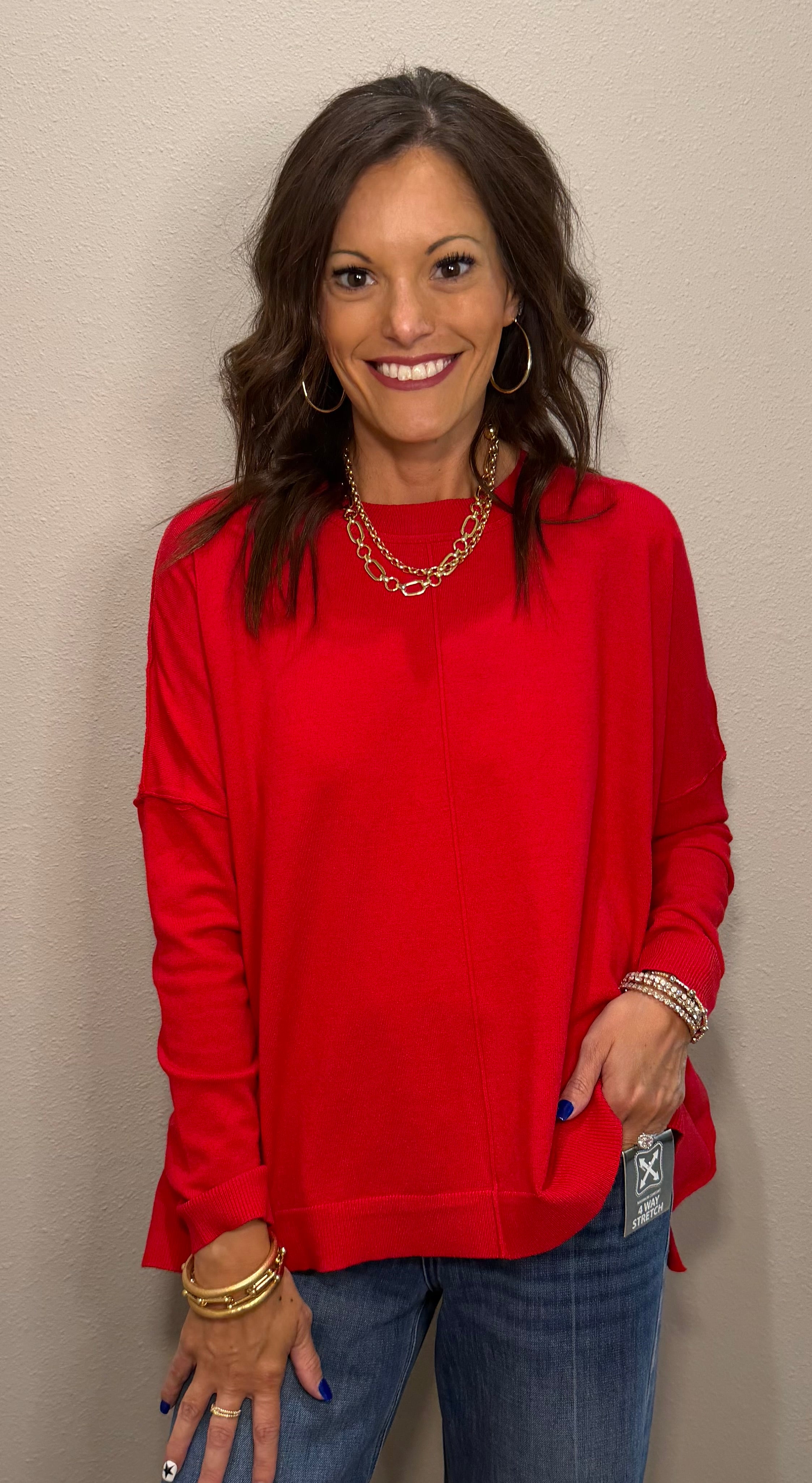 Red Lightweight Sweater Top