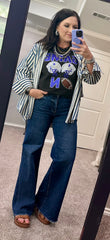 Denim Blue Striped Button Down Top