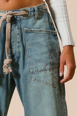 Braided Waist Belt Light Denim Pants