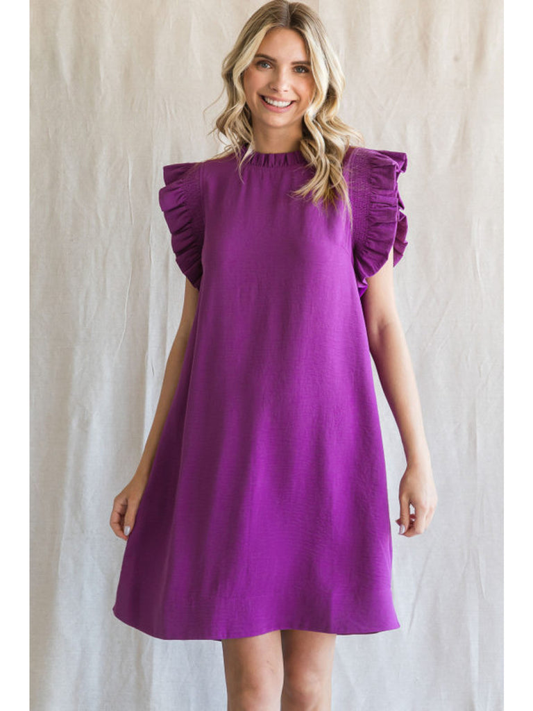 Purple Ruffle Sleeve Dress