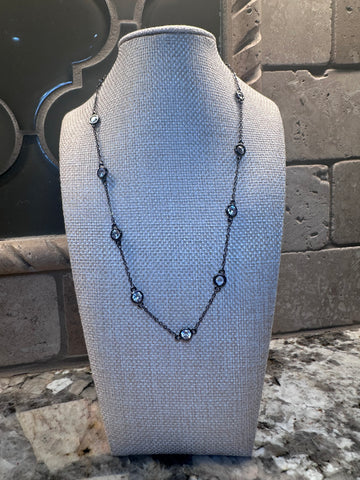 Dark Silver Crystal Necklace w/ Chain Spaces - Multiple Lengths