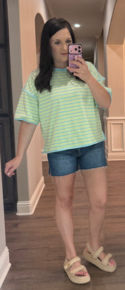Mint/Blue Striped Knit Tee