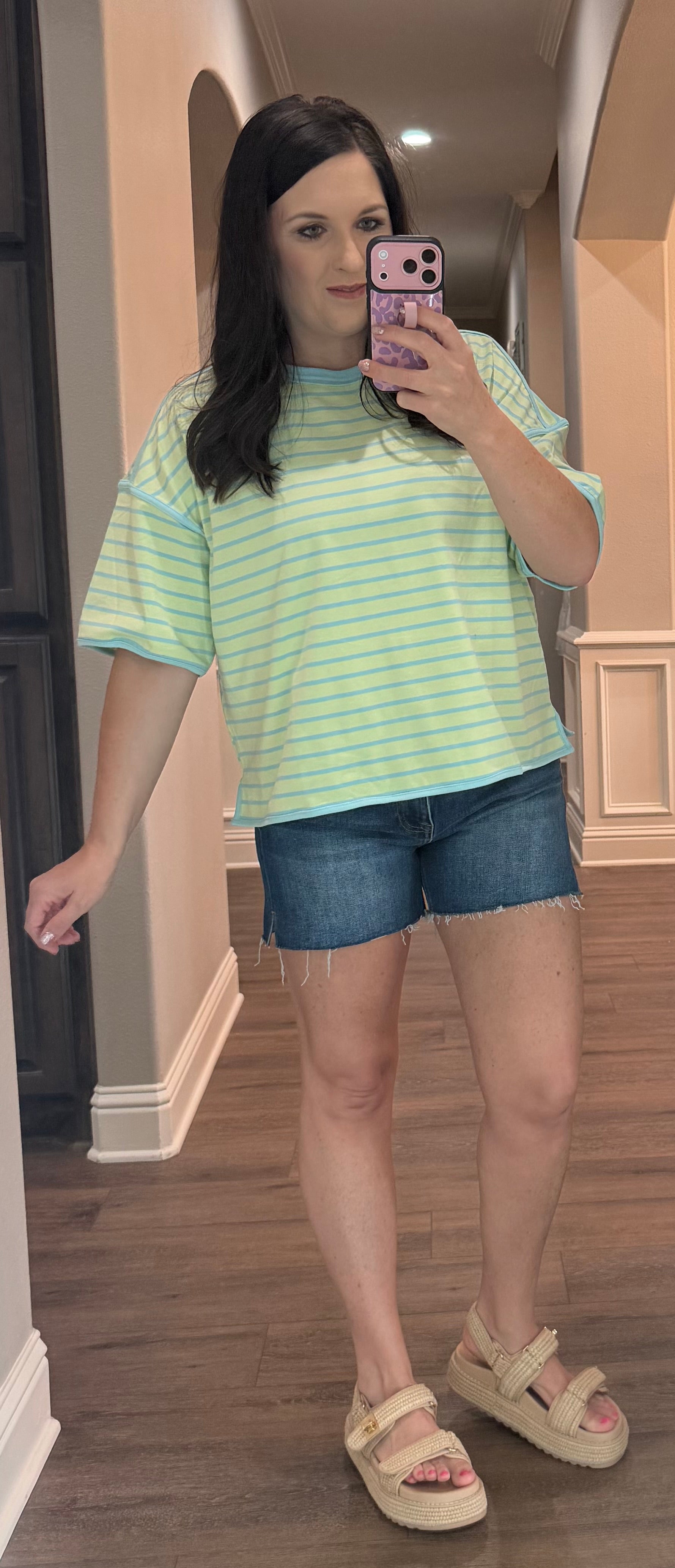 Mint/Blue Striped Knit Tee
