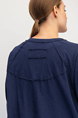 Navy Oversized Cotton Long Sleeve Top