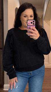 Black Ruffle Puff Sleeve Sweatshirt