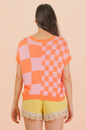 Mango Mix Checkered Knit Top