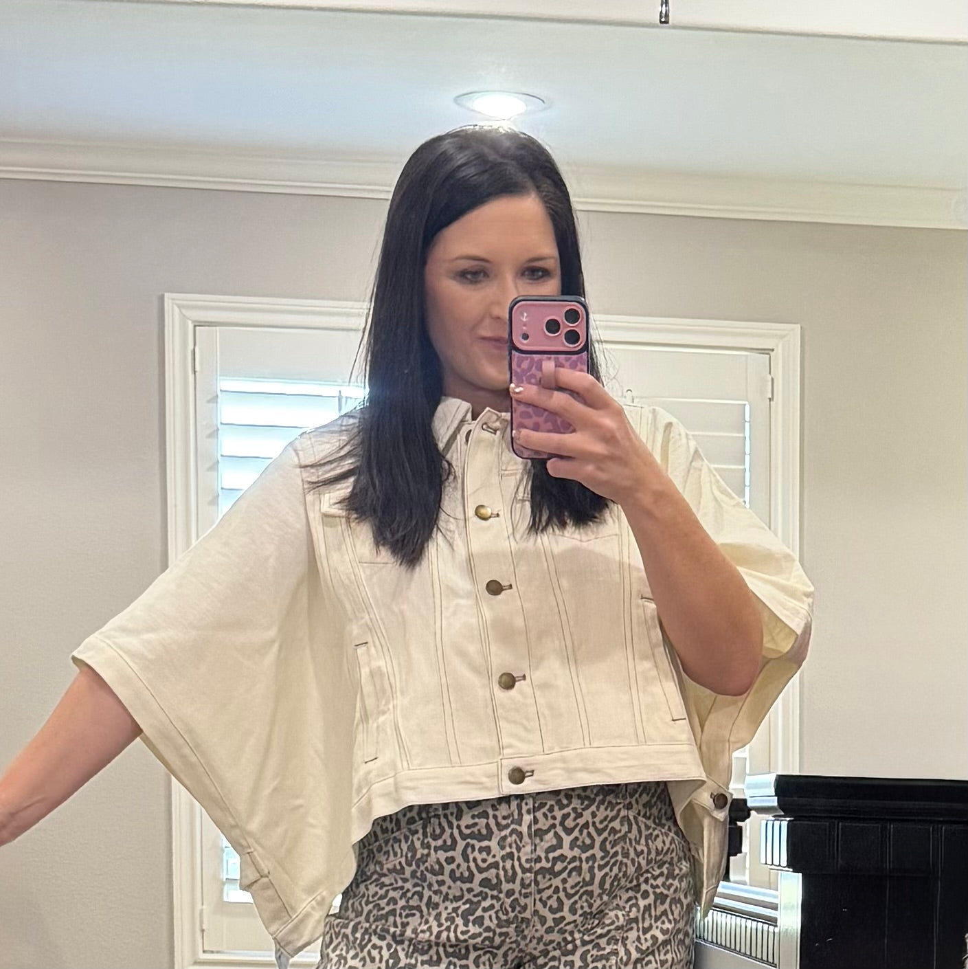 Cream Denim Short Sleeve Poncho Shacket