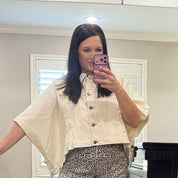 Cream Denim Short Sleeve Poncho Shacket