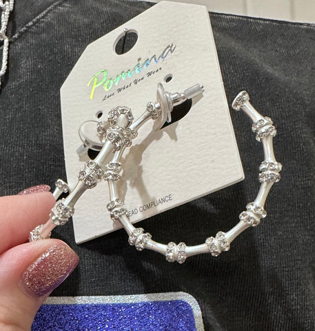 Silver Hoop Earring w/ Rhinestone Accents