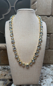 Gold Rhinestone Linked Necklace - Alternating Size Stones