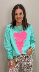 Mint/Hot Pink Heart Sweatshirt