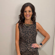 Leopard Denim Sleeveless Button Down Top