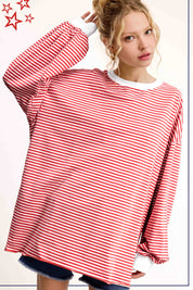 Oversized Striped Long Sleeve Pullover Top - 3 COLORS!