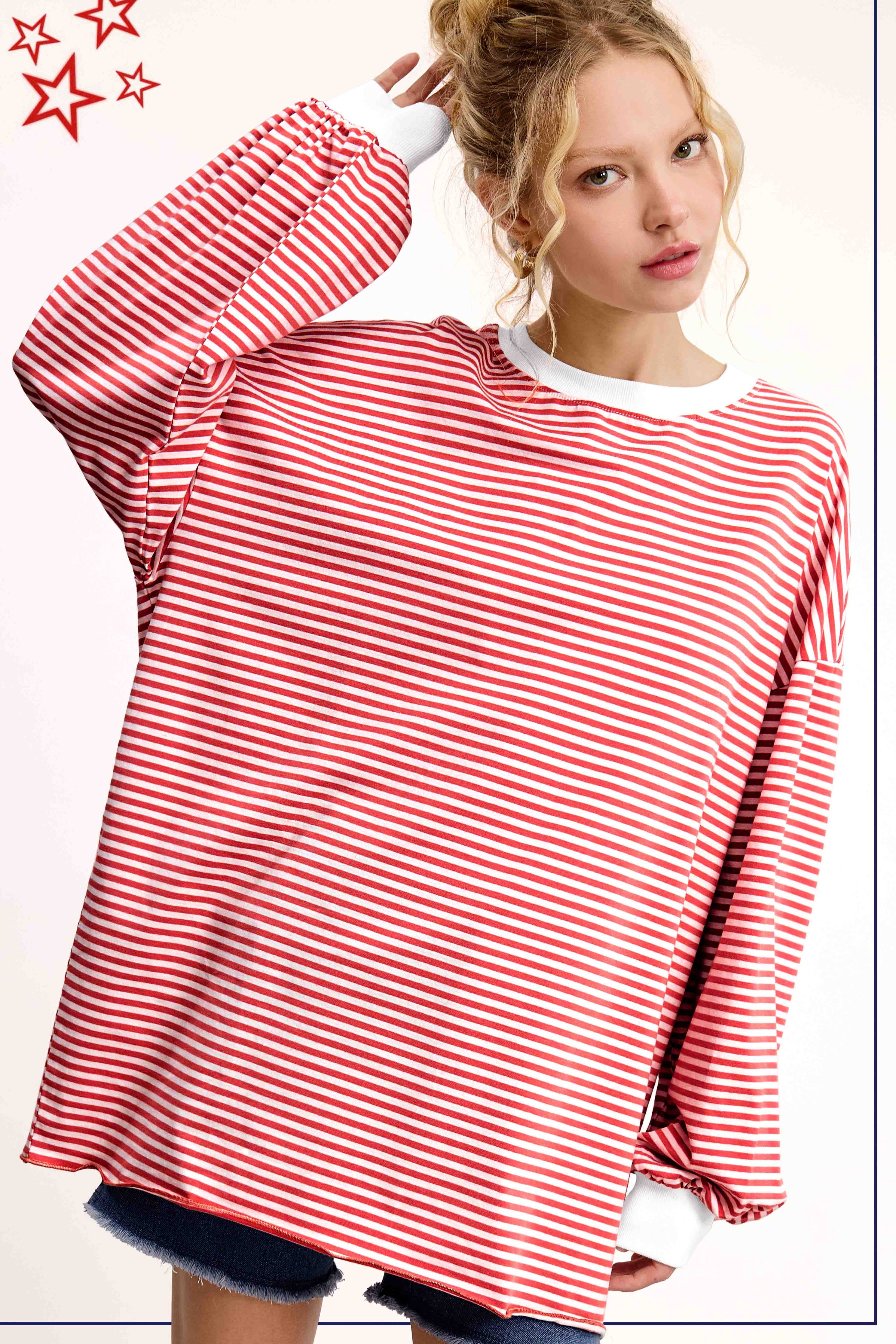 Oversized Striped Long Sleeve Pullover Top - 3 COLORS!
