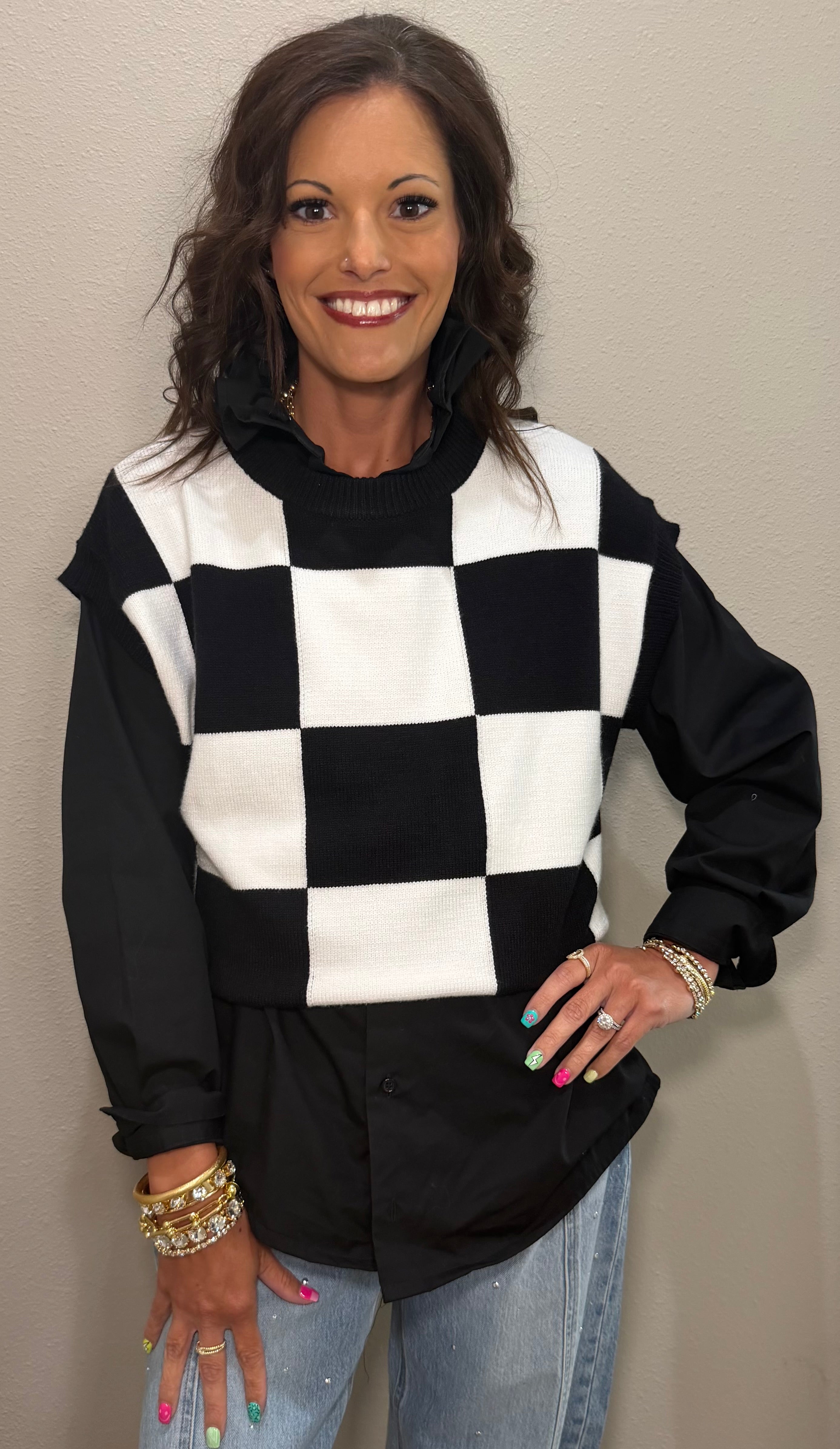BLACK Ruffle Collar Button Down Top
