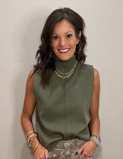 Olive Lightweight Sleeveless Turtleneck Top