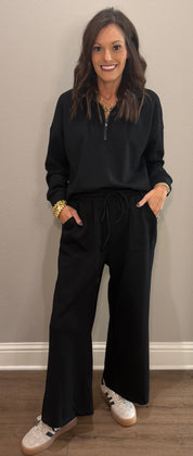 Black Scuba Half Zip Pullover & Wide Leg Pants Set