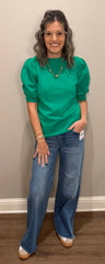 Solid Short Sleeve Puff Sweater Top - 2 COLORS!