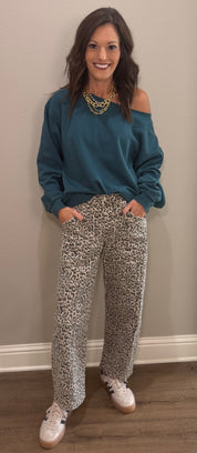 Dark Teal Off-The-Shoulder Sweatshirt