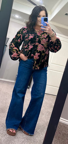 Floral Velvet Buttondown Top - Lightweight