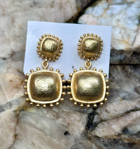 Gold Square Drop Earrings