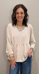 Oatmeal Washed Terry Babydoll Top