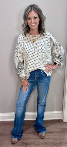 Black & White Oversized Polka Dot MIxed Media Long Sleeve
