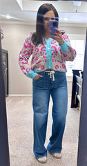 Fuchsia/Mint Leopard Cardigan
