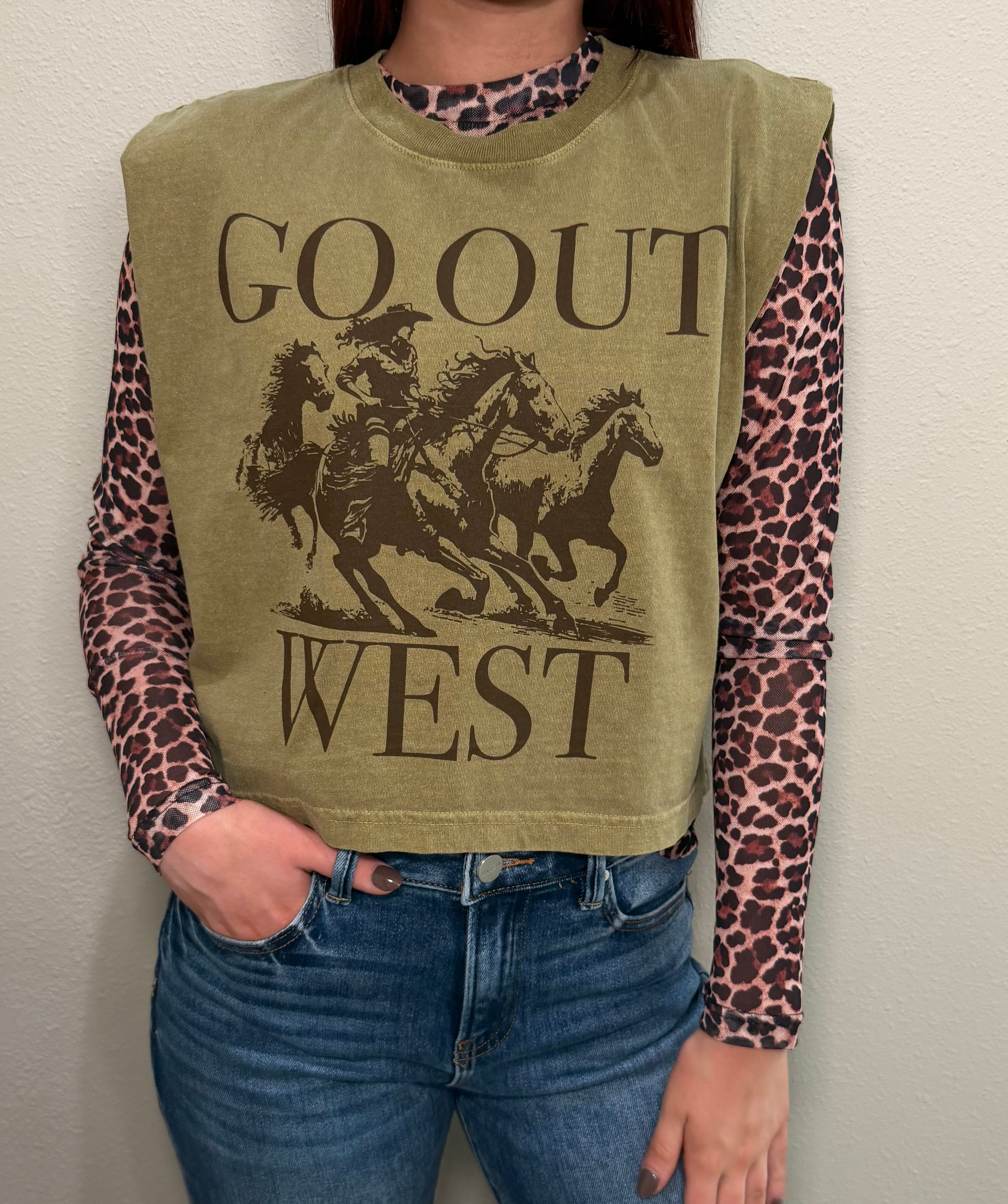 Olive Go Out West Tank Top