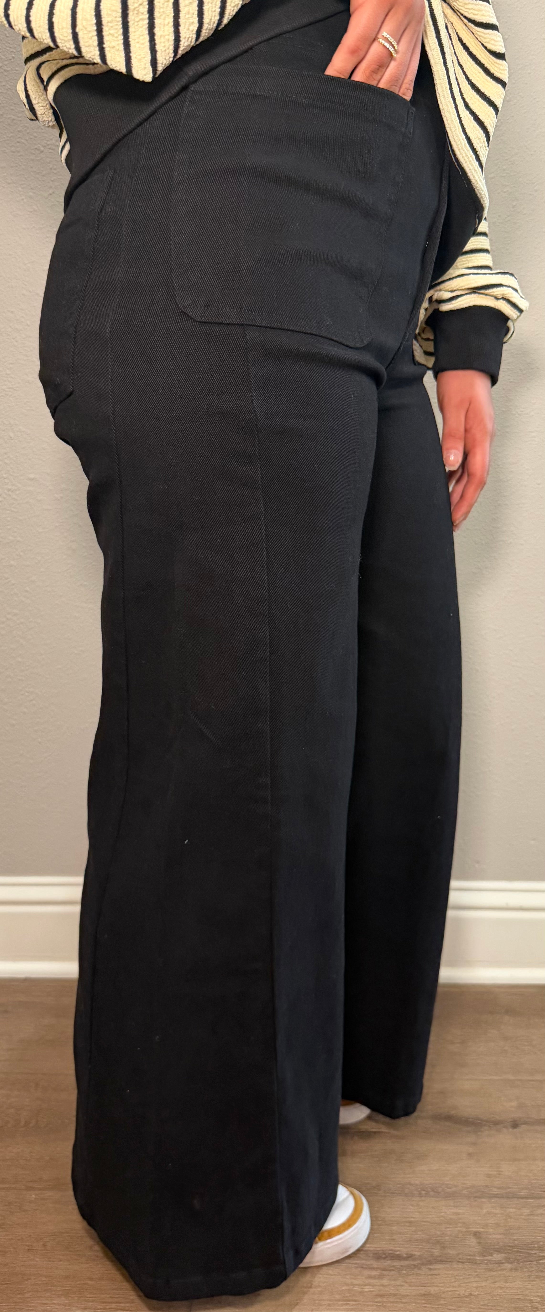 Black Knit Wide Leg Pants