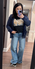 Denim Blue Corded Sweater Cardigan w/ Concho Buttons