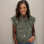 Olive Embroidered Denim Vest