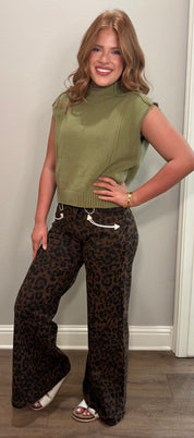 Light Olive Mock Neck Knit Sweater Vest Top