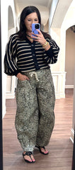 Washed Leopard Barrel Pant W/ Cord Tie