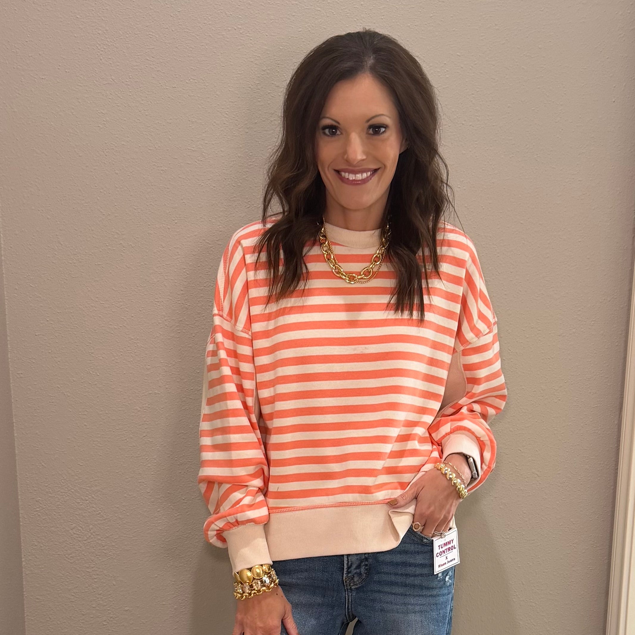 Coral Stripe Oversized Sweatshirt