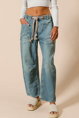 Braided Waist Belt Light Denim Pants