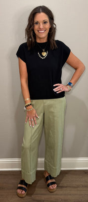 Black Viscose Knit Cap Sleeve Top