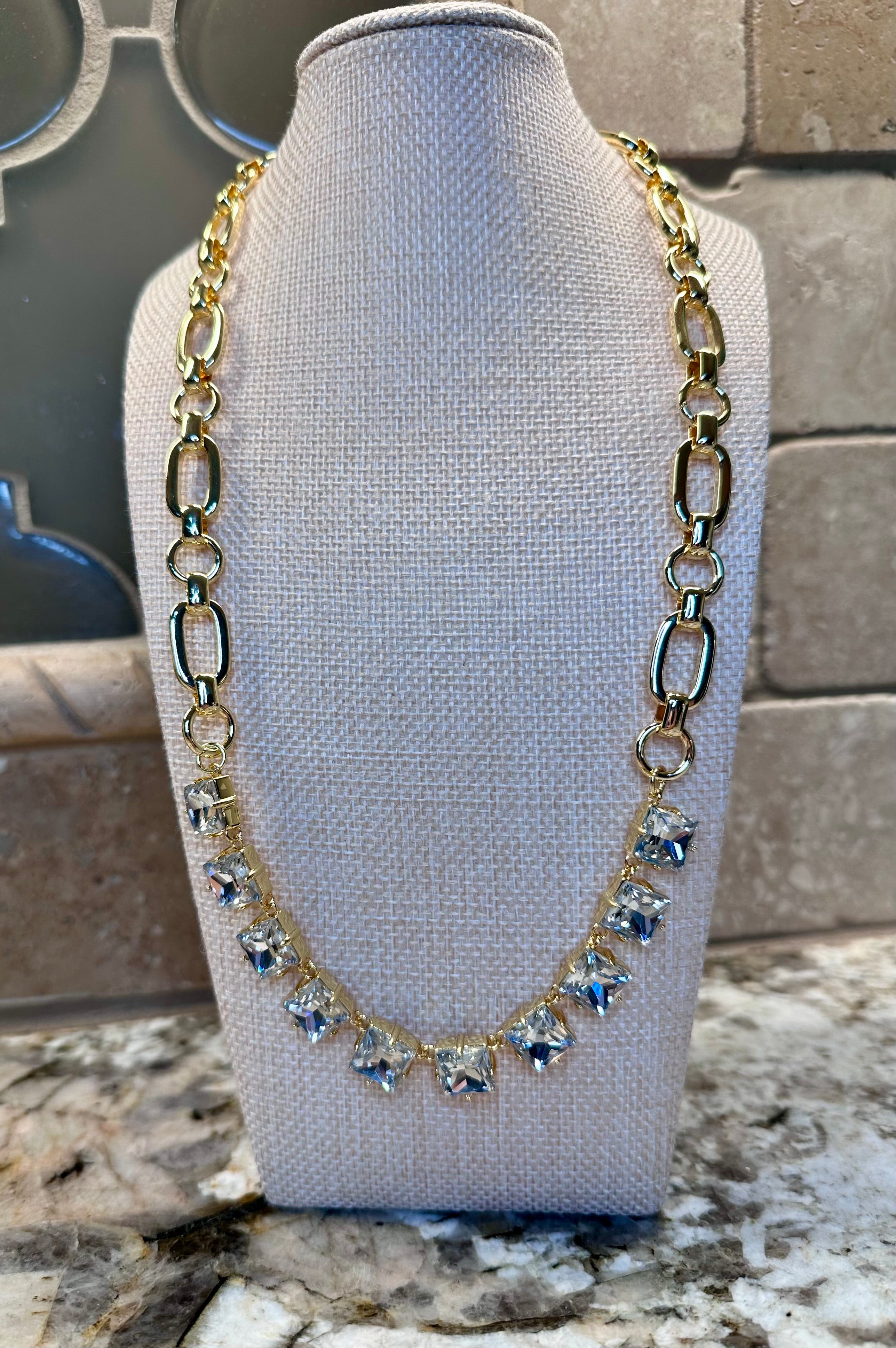 Gold Chain Necklace w/ Crystal Stones - 3 Styles